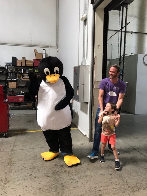 Tux made a special appearance on the System 76 warehouse tour
